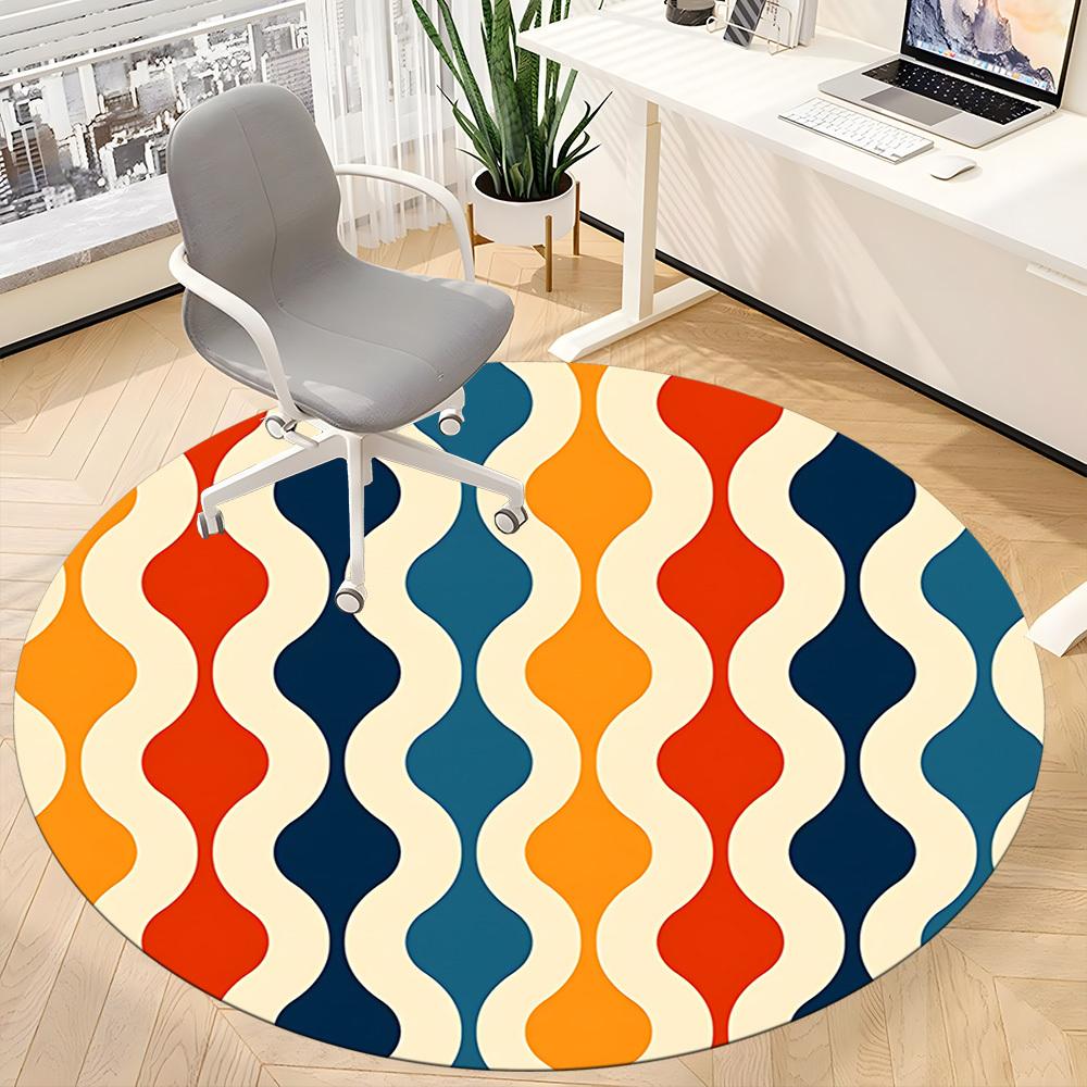 1pc Wave Pattern Office Round Area Rug, Indoor Mat Suitable For Office, Under Office Chairs Bedroom Living Room Home Decor, Room Deco