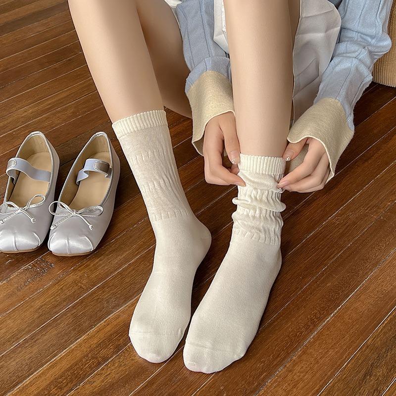 

Женские весенне-осенние однотонные носки-гольфы в стиле преппи с широким голенищем 1 pair молочный белый