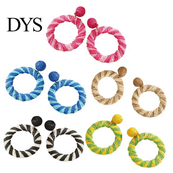 Easy Wear Earlobe Friendly 1 Pair Boho Raffia Circle Earrings for Women, Summer Handmade Large Straw Rattan Round Drop Dangle Earrings, Statement