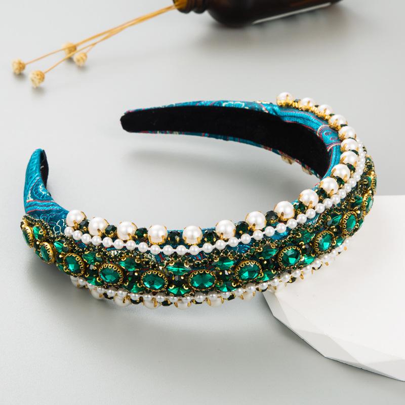 

Повязка на голову Heming Retro Pearl Rhinestone High Skull — рождественский аксессуар для волос в европейском и американском стиле зелёный