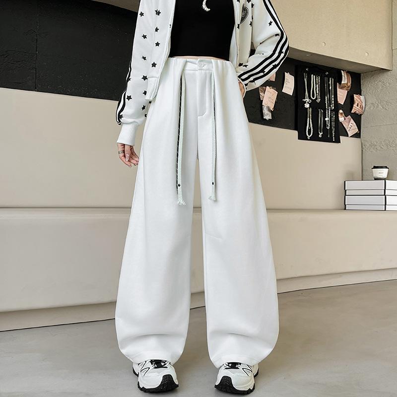 

Scimitar sweatpants women s spring and autumn new high-waisted loose straight casual drape lazy wind wide-leg pants S белый