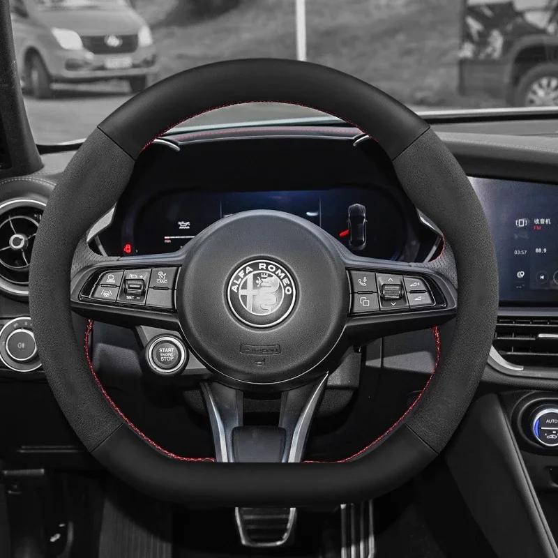 Carbon Fiber Leather Car Steering Wheel Cover For Alfa Romeo Giulia Stelvio Giulietta 159 147 156 Mito Sportiva Auto Accessories