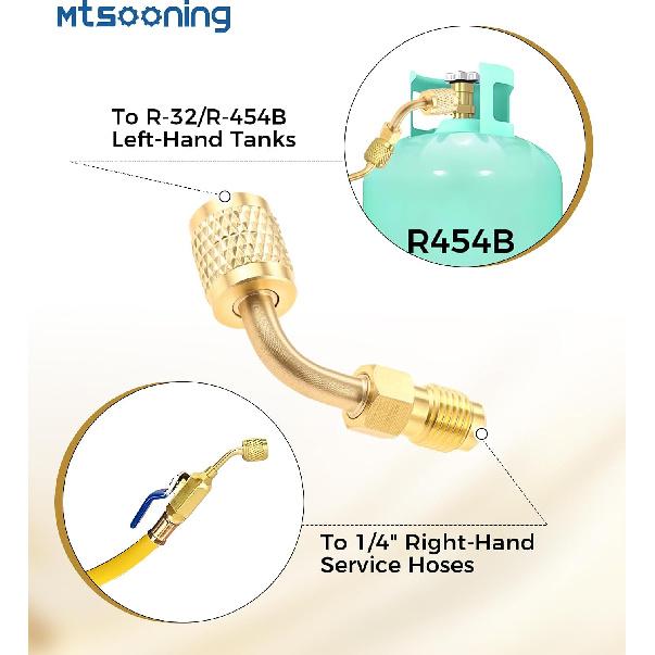 2Pcs 80° R32 R454B Refrigerant Adapter,Low-Loss HVAC Quick Connect Fittings | 1/4" Female To 1/4" Male Reverse Thread Brass Adapter for R-454B/R-32