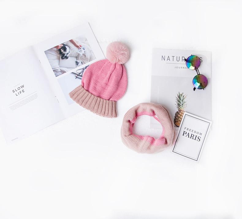 Autumn and winter new pony * Li color matching children's hairball wool knitted hat thickened scarf set