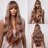Synthetic Long Curly Highlight Wigs With Bangs Mixed Chocolate Brown Golden Blonde Hair Wigs for Black Women Afro Heat Resistant
