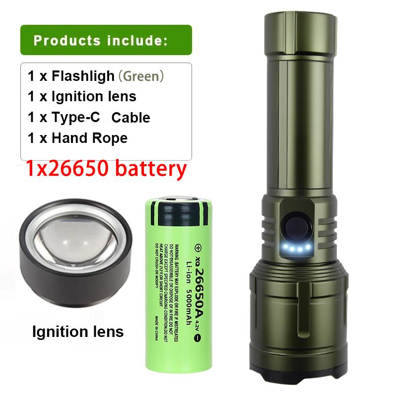 1000LM Bright Rechargeable Flashlight -Outdoor Zoomable Aluminum Alloy, High Power  Flame Ignition for Camping Hiking Emergency