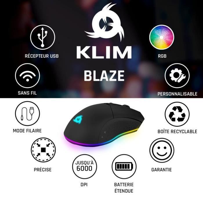 Souris Gamer - KLIM - Blaze - Sans Fil RGB - Rechargeable - 6000 DPI Réglable