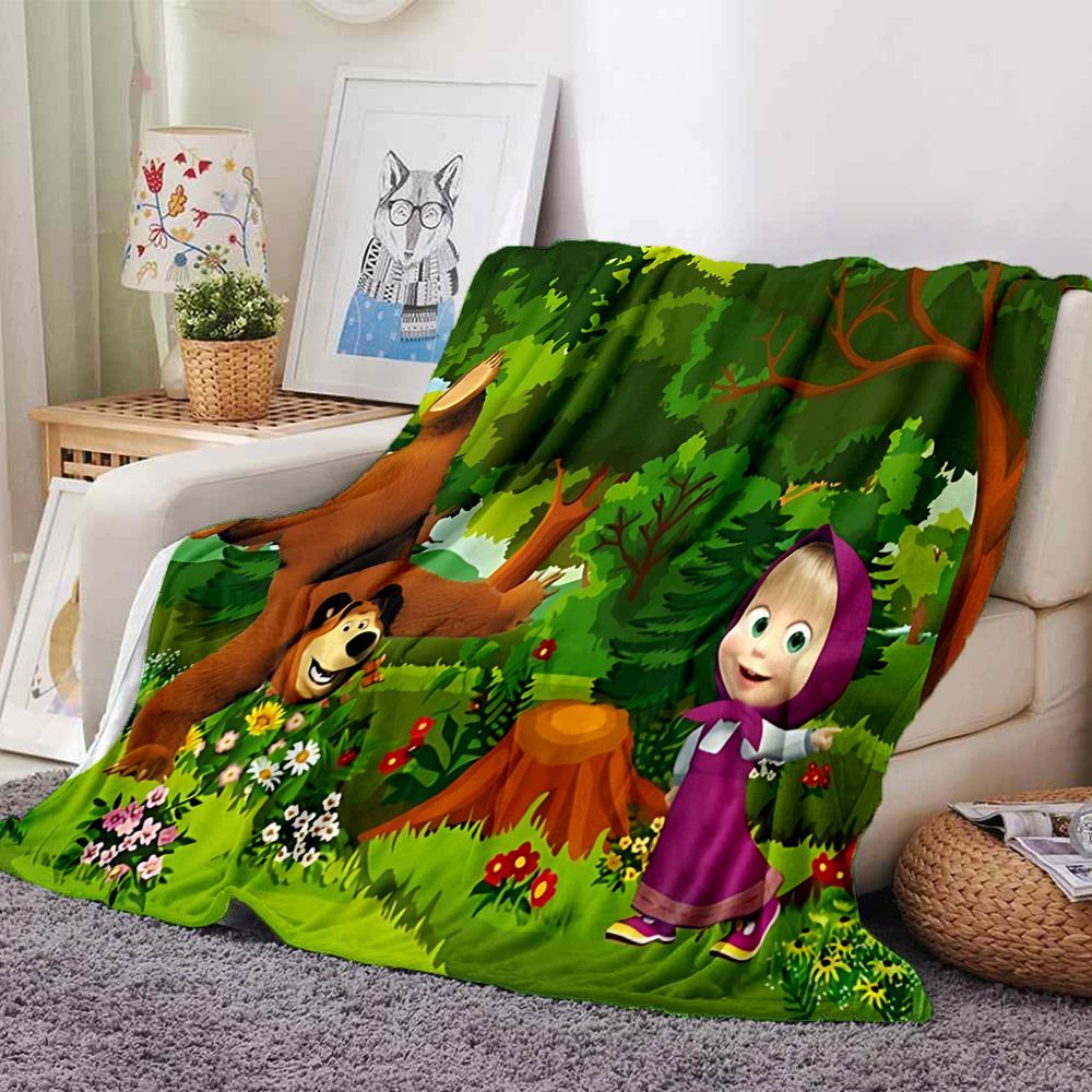 1pc Masha Bear Flowers Flannel Blanket,Ultra Soft Warm Plush Throw for Home Bedroom Bed Sofa Cover Camping Picnic gift Y72457
