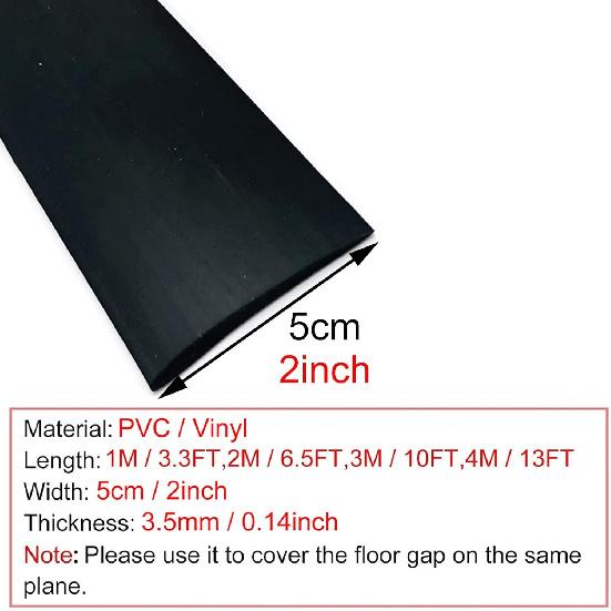 Winilowa Płaska Listwa Przejściowa na Podłogę Samoprzylepna Listwa Oddzielająca Krawędź Podłogi Szerokość 5cm/2 cale Można Ciąć (Czarny 4m/13ft)