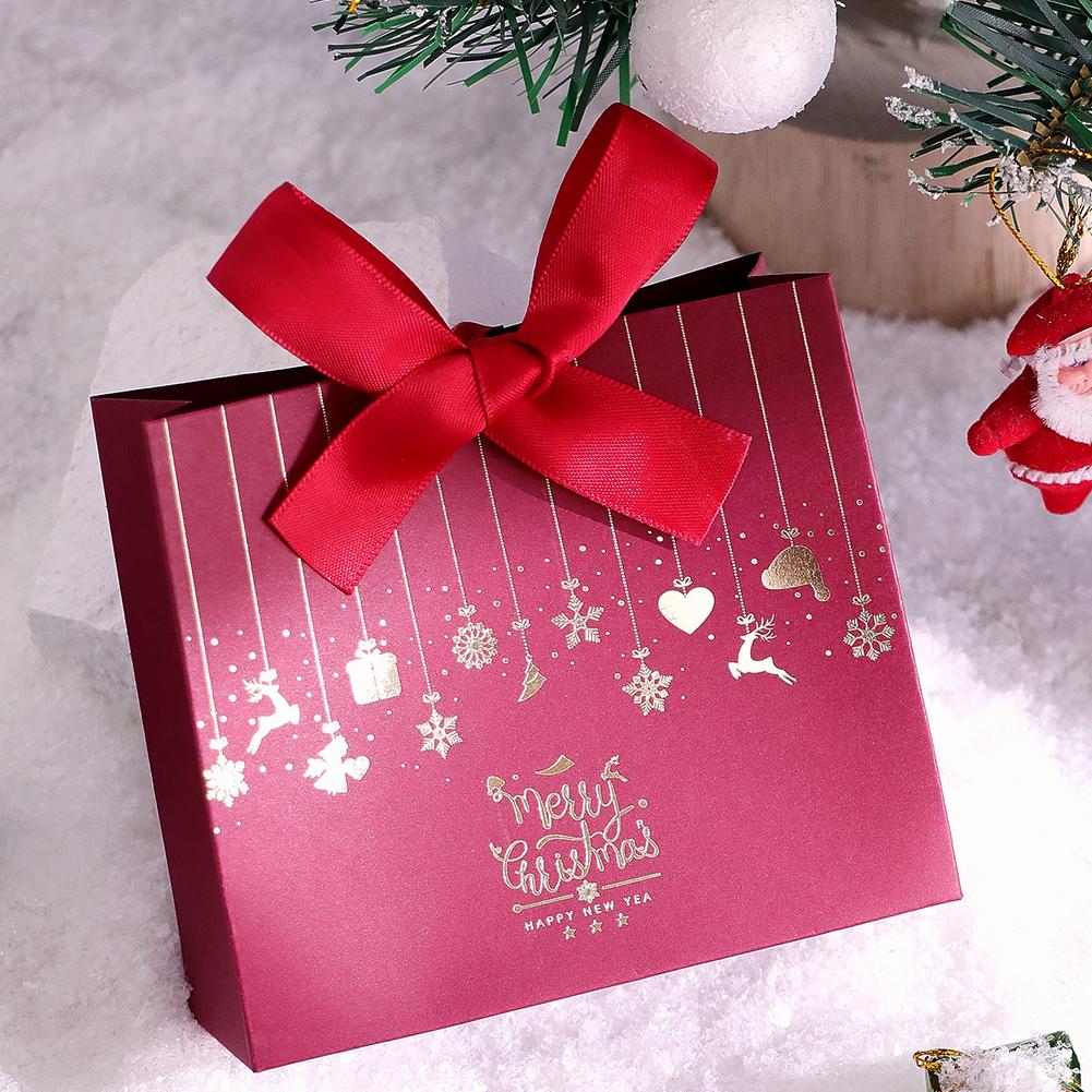 10PCS Christmas Gift Paper Bags For Candy Cookie Nougat Packaging Christmas Candy Box With Handles Holiday Party Decorations