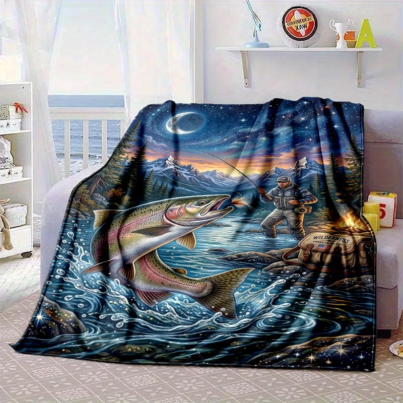 Salmon Amidst Nature Blanket Flannel Blanket for bed, sofa, Camping, Hiking, Picnic Essentials, gift for family Fan gifts
