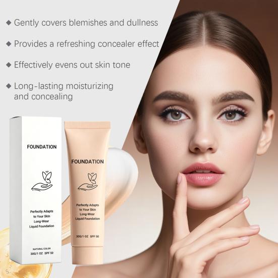 Skin Friendly Foundation 30G Color Changing Liquid Foundation, SPF 50 Natural Deep Tone Pore Coverage Long-Lasting Lightweight Makeup Concealer