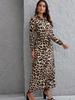 2026 Stylish Leopard Print Lapel Dress for Women with Belted Waist and Slit