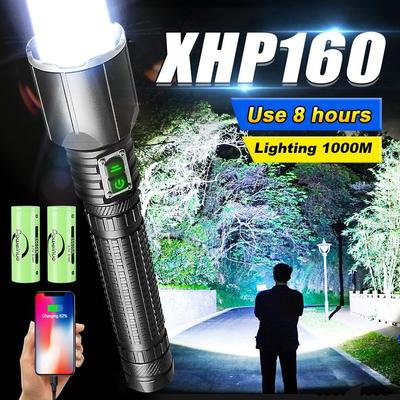 Long Shot 1000M Powerful Flashlight Zoomable Torch XHP160 Lamp Waterproof Torch Light Rechargeable Flash Light Super Bright Lantern