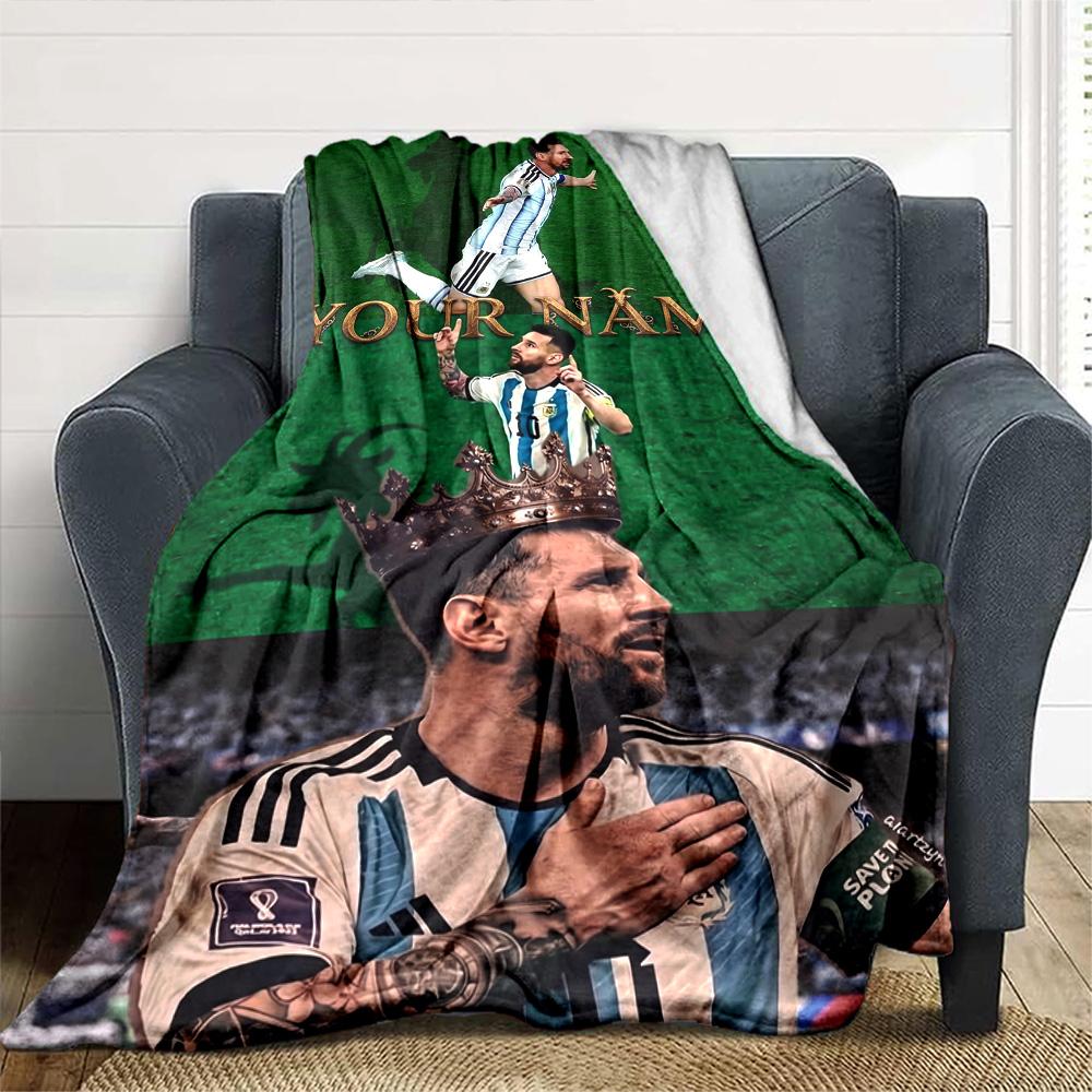 Football Messi Personalized Text Blanket Multi-purpose Personalized Blanket Durable Comfort Perfect for Chair Livingroom Nap Bed for All Occasions