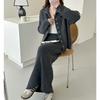 Double Zipper Lapel Sweater Women's Suit Autumn and Winter New Lazy Medium and Long Skirt Knitted Cardigan Two-piece Set