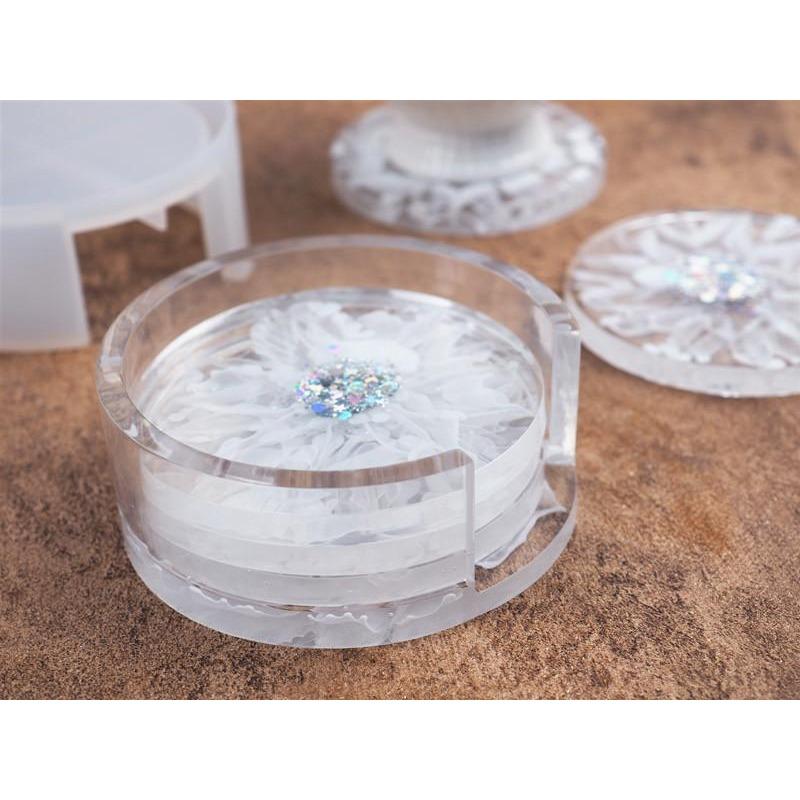 1 Stück DIY Kristall Epoxidharz Form Untersetzer Runde Untersetzer Box Aufbewahrungsbox Spiegel Silikonform für Harz ZH