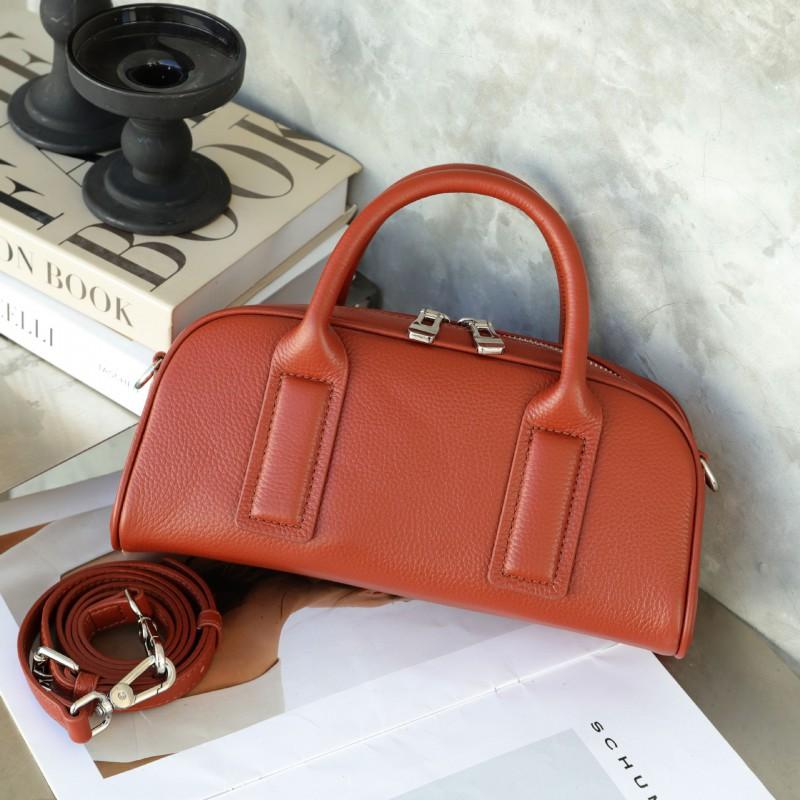 Natural Drop Leather Women's Bag Fashionable Simple Portable Single Shoulder Retro Niche Design Bowling