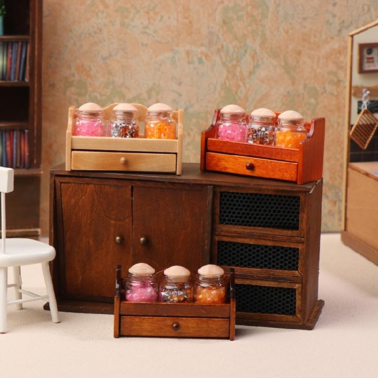 Miniature Wooden Jar Organizer 1/12 Scale Dollhouses Furniture Retro Kitchen Decors MultiPurpose Display Shelf