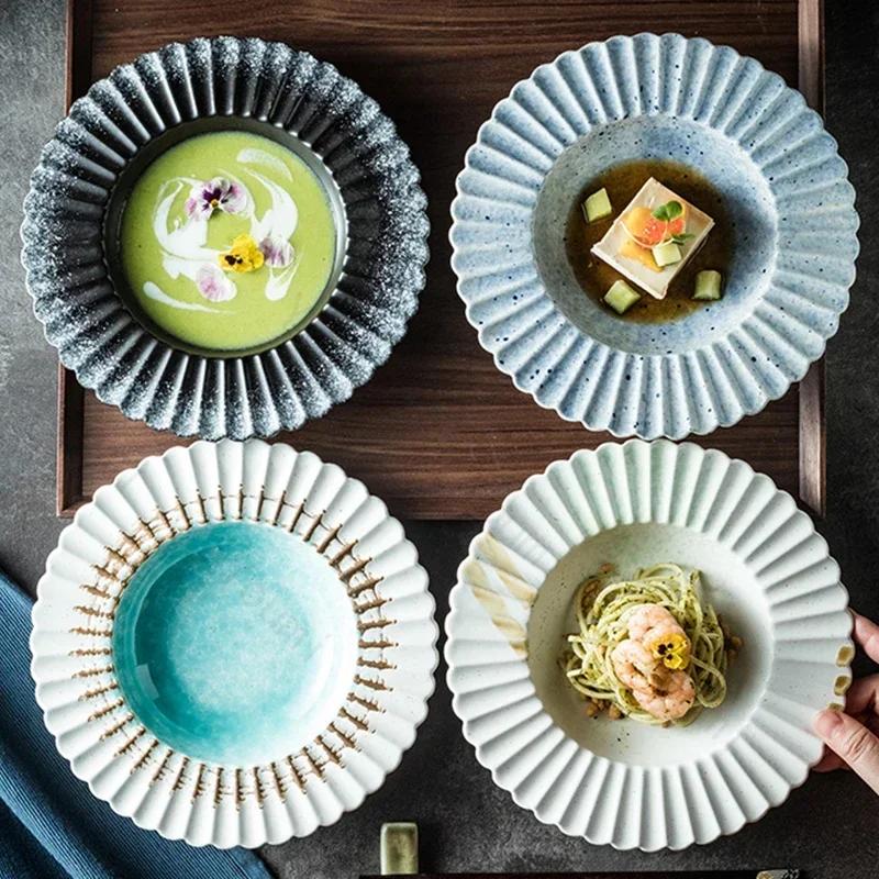 Lehký Luxusní Kreativní keramický talíř Luxusní restaurace Talíř na těstoviny Chutné pokrmy pro domácnost Jídelní talíře Jedinečné nádobí