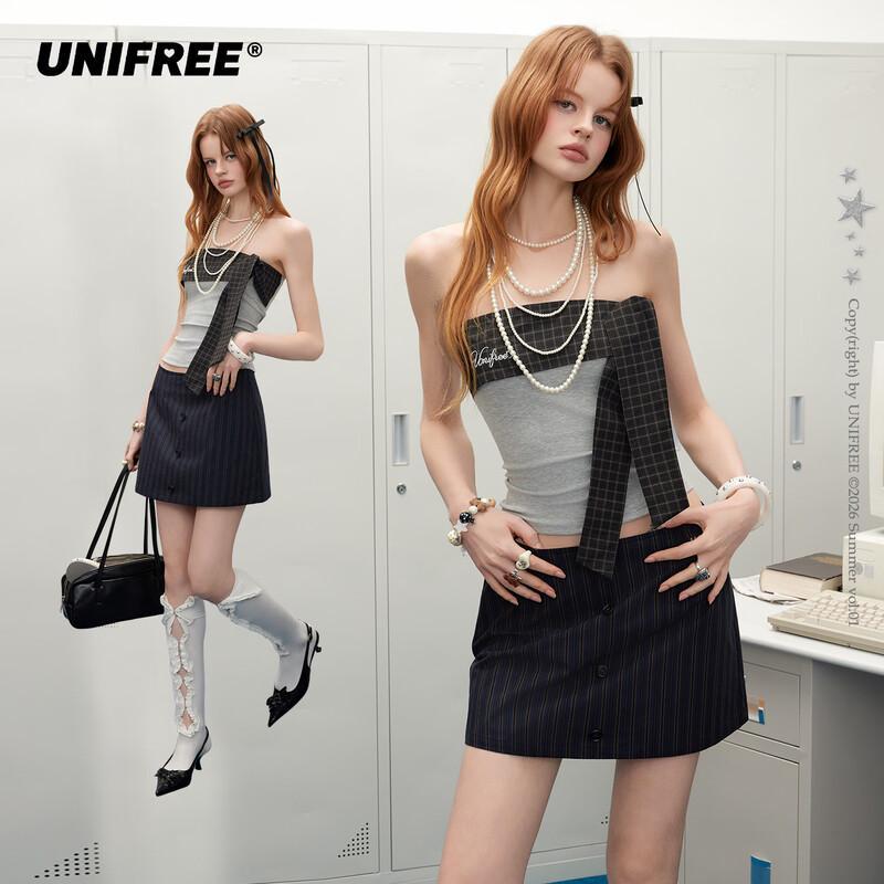 UNIFREE Women s Letter Embroidery Color Block Slim Halter Vest M