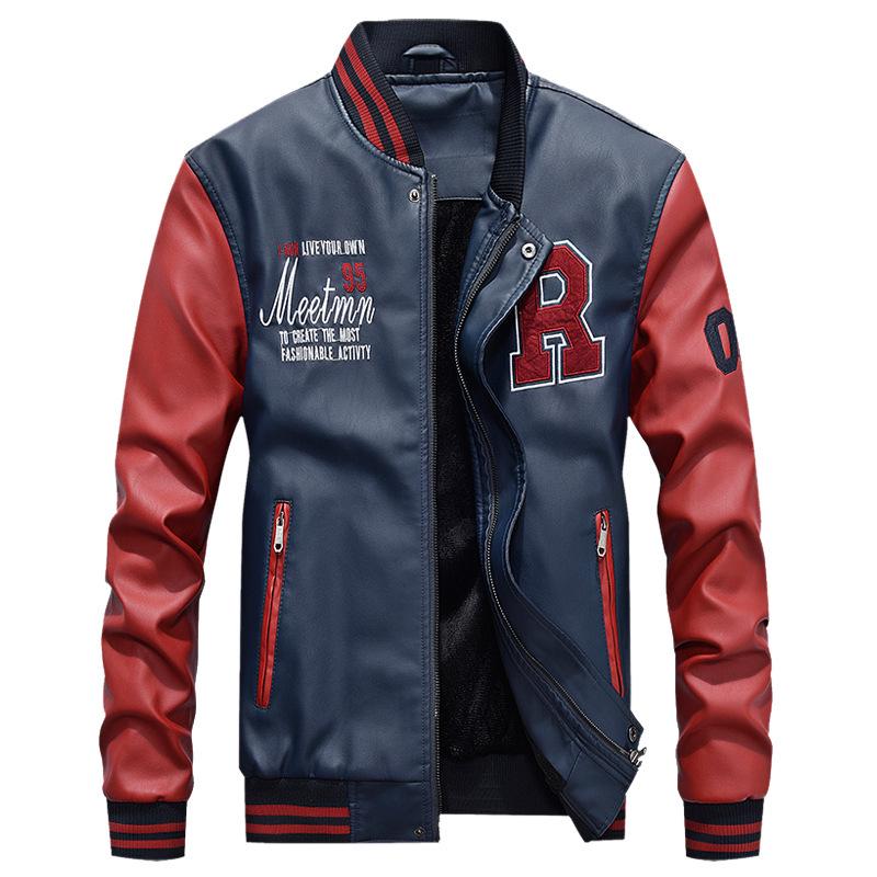 Young Men s Casual PU Leather Jacket, Baseball Stand Collar – Trendy Spring/Autumn Outerwear 7701. M