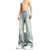 American casual ruffian handsome washed splicing old ripped jeans men's straight loose trendy high street wide-leg pants