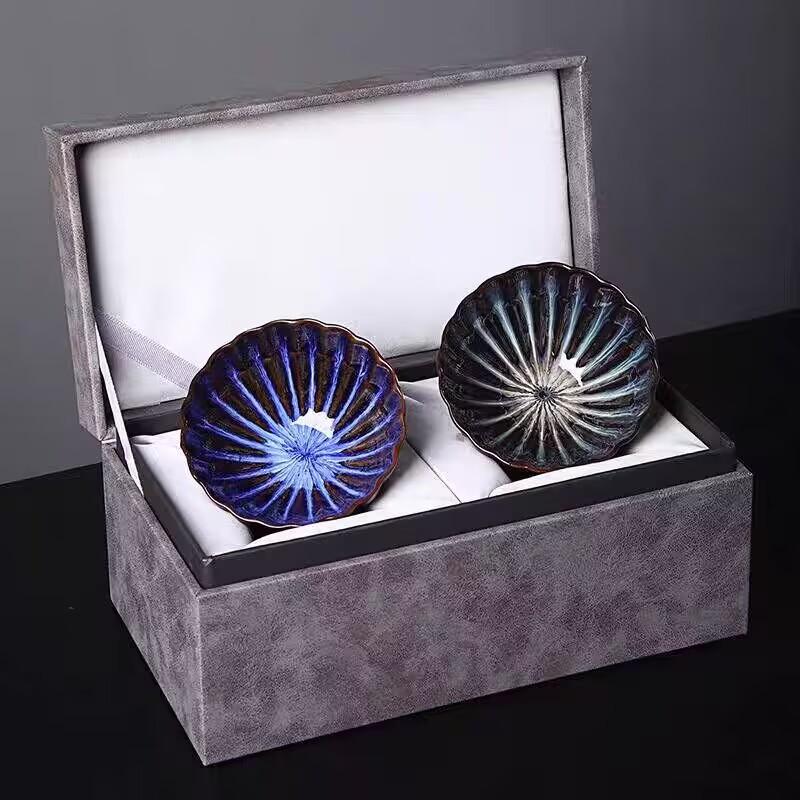 Tianmu Cup Inlaid With Silver Lotus And Golden Lotus Master Cup Ceramic Tea Set Tea Cup Tea Bowl Household Teacup With Accompanying Gifts