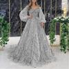 Elegant Gold Sequin Beaded Evening Gown With Puff Sleeves Mermaid Silhouette Zipper Back Wedding Party Prom Gala