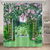 Fence Flowers Shower Curtains Blue Window Nature Floral Plants Scenery Modern Garden Wall Hanging Home Bathroom Decor with Hooks