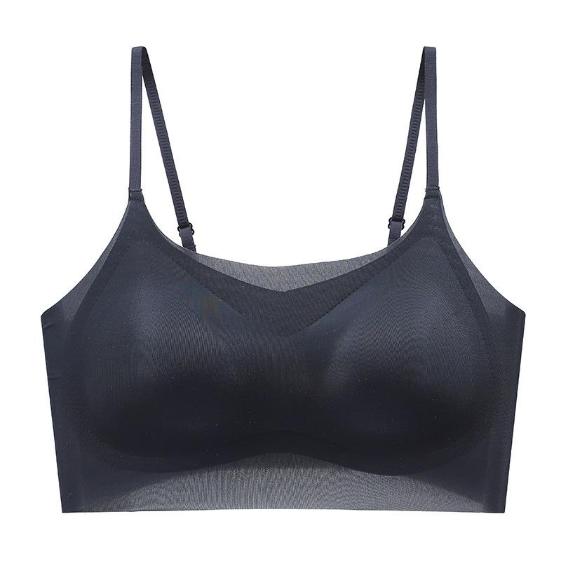 Women Ice Silk Breathable Seamless Gathered No Steel Ring Thin Strap Vest Bra