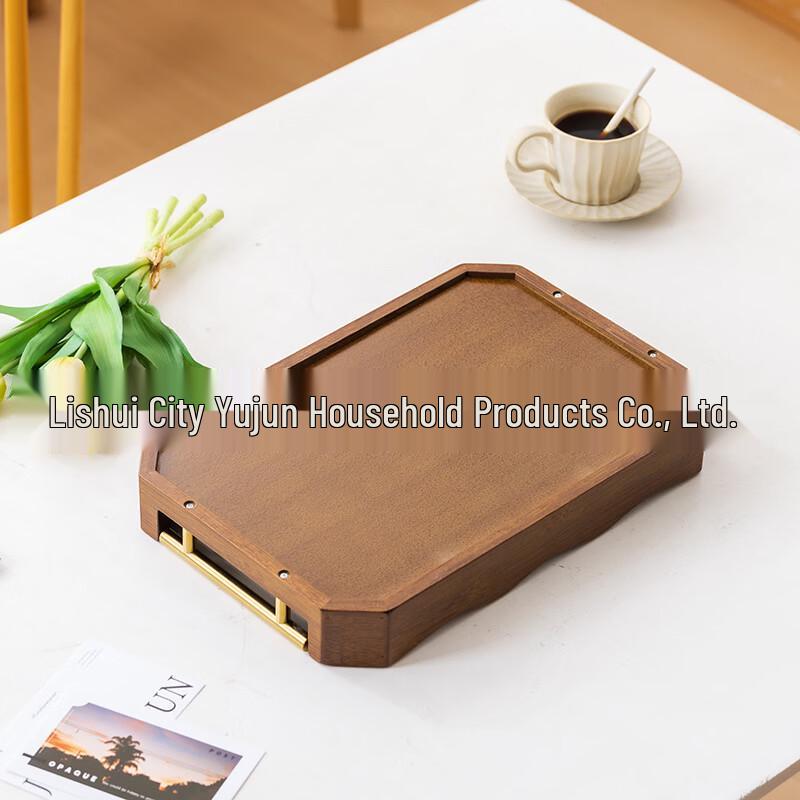 Ruhan Retro Wave Bamboo Tea Tray with Metal Handle