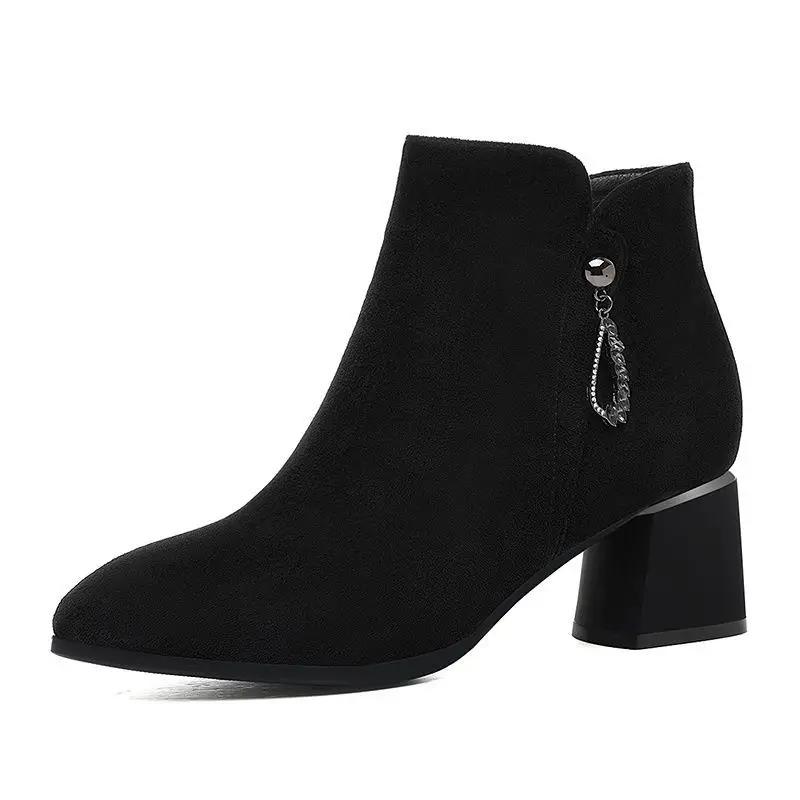 Fashion Chunky Heel Woman Short Shoes Zip With Tassels Booties Boot Large Size Warm High Quality Goth Fashion 2025 Ankle Boots for Women