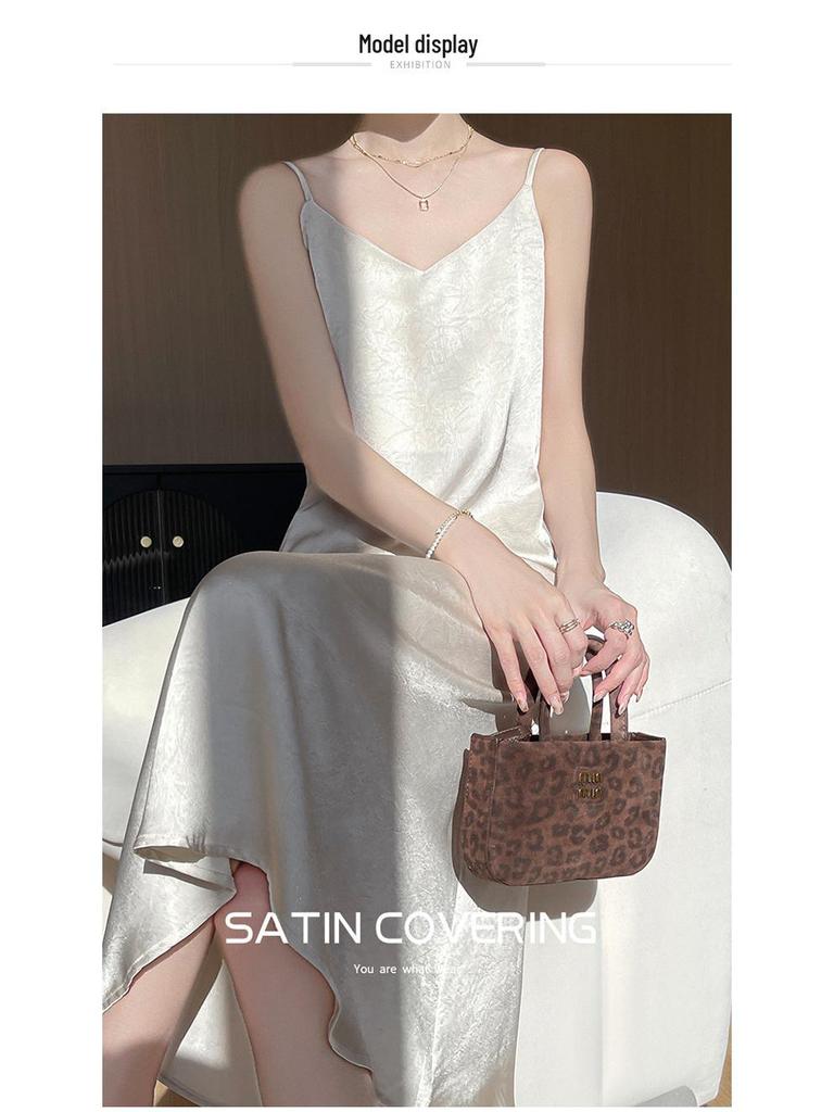 V-Neck Floral Acetate Satin Maxi Dress with Sequins (2025 Summer Collection)