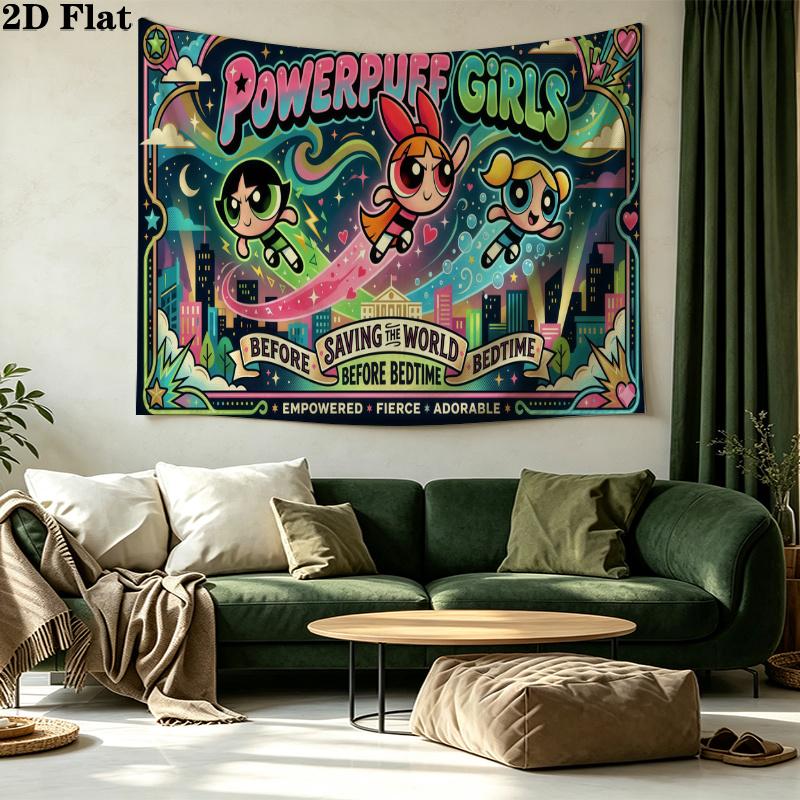 Powerpuff Girls Wall Tapestry Aesthetic Wall Hanging Printed Fabric Blanket Decorative Tapestries for Bedroom Living Room Home Decor