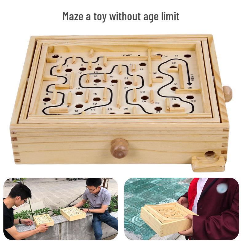 Wooden Hand-Crank Maze Game: Interactive Desktop Balance Puzzle for Kids & Adults