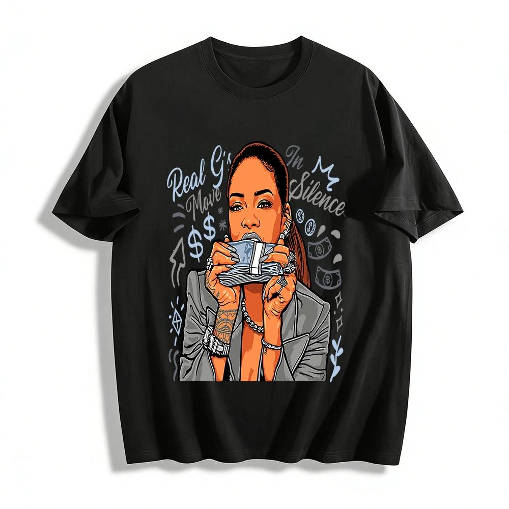 

Real Gs Move In Silence Money Print Hip Hop Streetwear Tee Pure cotton T-shirt XXS