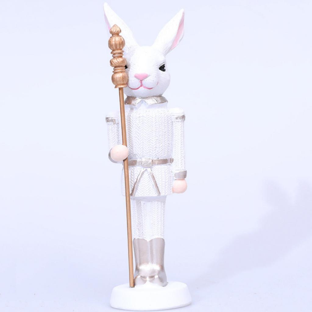 Resin Bunny Decor Easter Desk Statue Rabbit with Scepter Resin Rabbit Animal Sculpture Spring Creative Tabletop Ornaments for