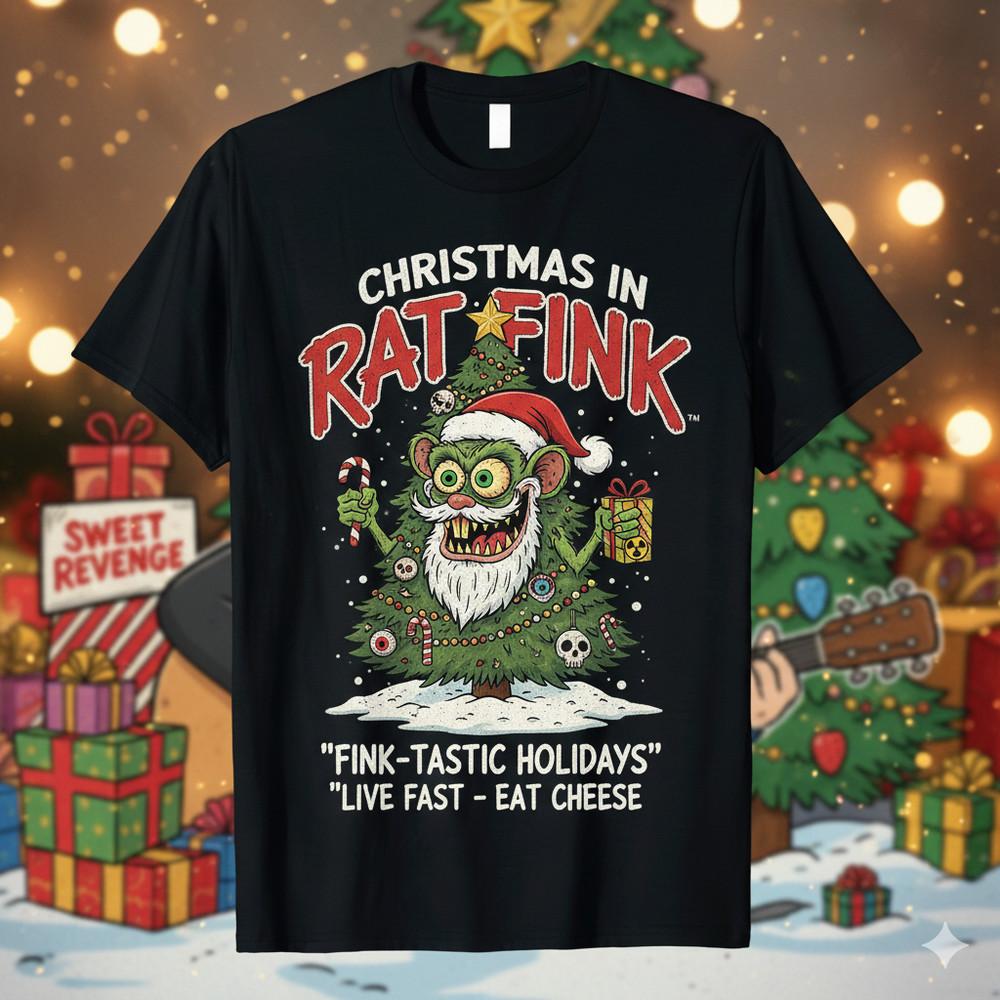 Rat Fink Cartoon Christmas Black T-Shirt Cotton Unisex S-5XL D063 Unisex T-Shirt XXXL