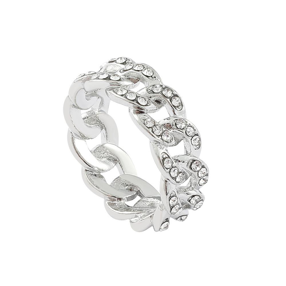 Hollow Stone Fine Cuban Chain Ring Women's Twist Ring Ring Jewelry Fashion