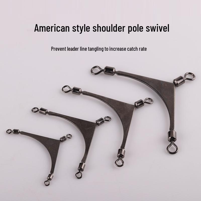American Flat Shoulder Pole Swivel Connector: 3-Way Split Hook, Figure-8 Ring, Fishing Tackle Accessory