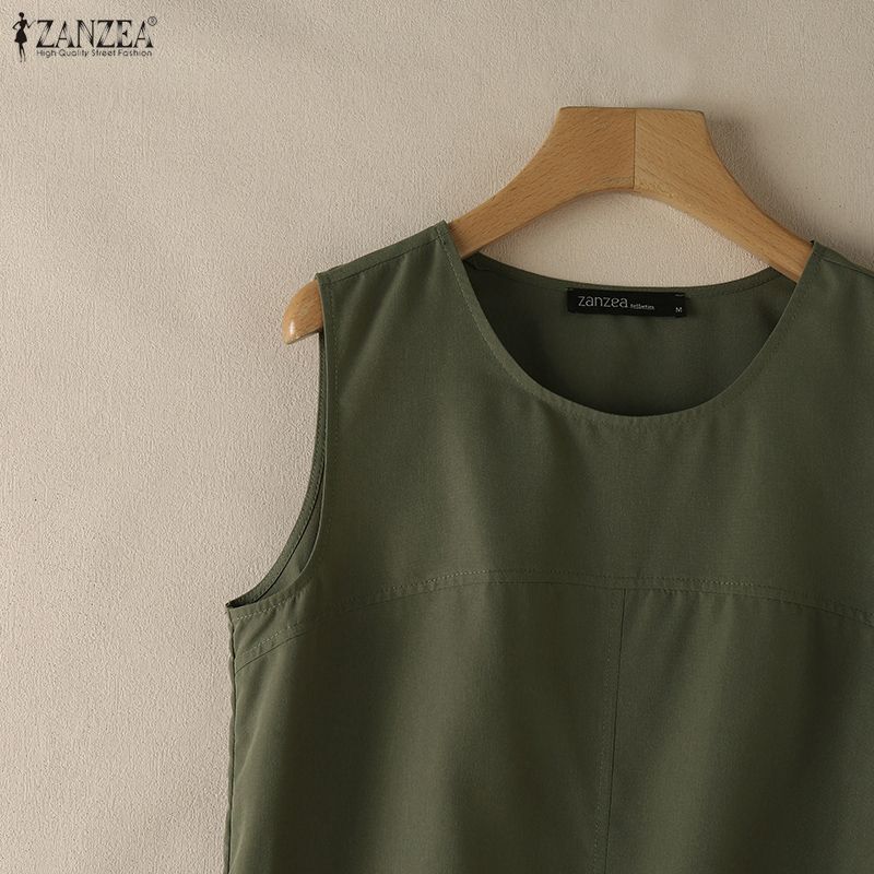 ZANZEA Women Casual Round Neck Solid Color Sleeveless Dress