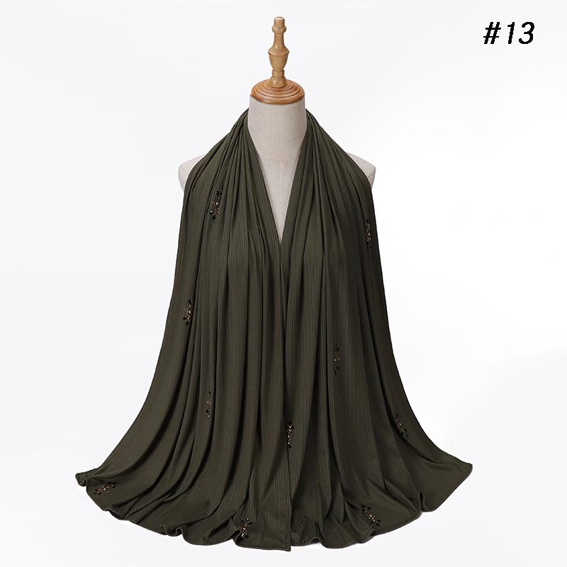 Fashion Ribbed Jersey Hijab Muslim Plain Scarf Crepe Rhinestone Hijab Soft Islamic Shawls Wraps Headband For Women