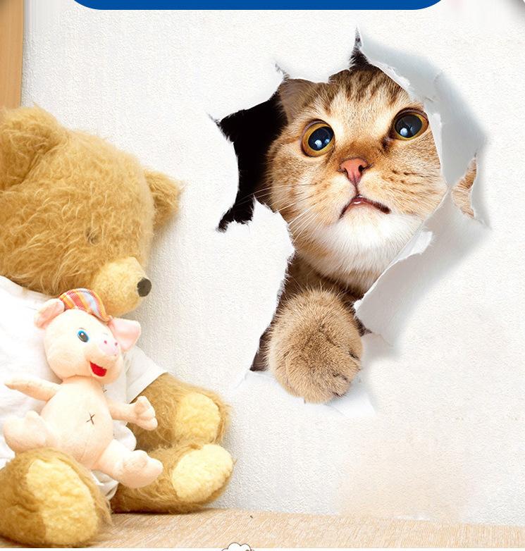 5PCS Cute Cats and Dogs Pet Animals Wall Art Stickers Vivid 3D Holes Interesting Cat and Dog Toilet Stickers DIY Home Decoration