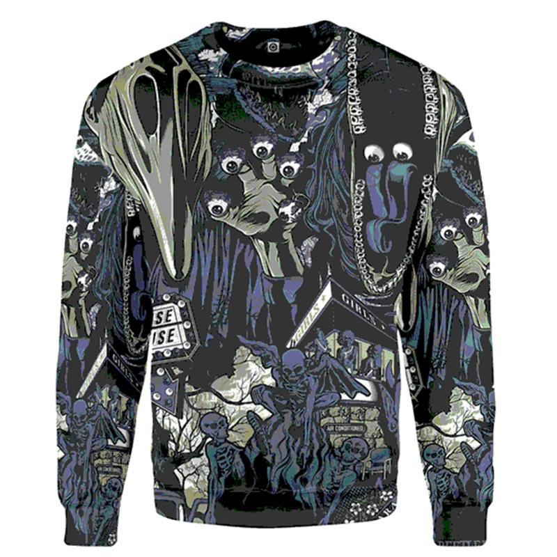 Spring and Autumn Men's Round Neck Sweater Comfortable Casual 3D Digital Tattoo Printed Long Sleeve Top