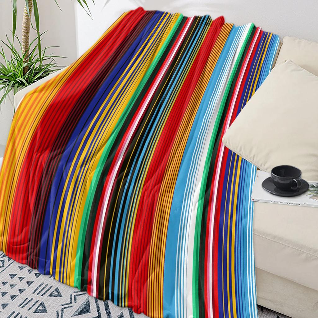 Colorful Mexican Stripes Throw Blanket for Kids Warm Sofa Blanket Flannel Blanket Portable Soft Bedspread