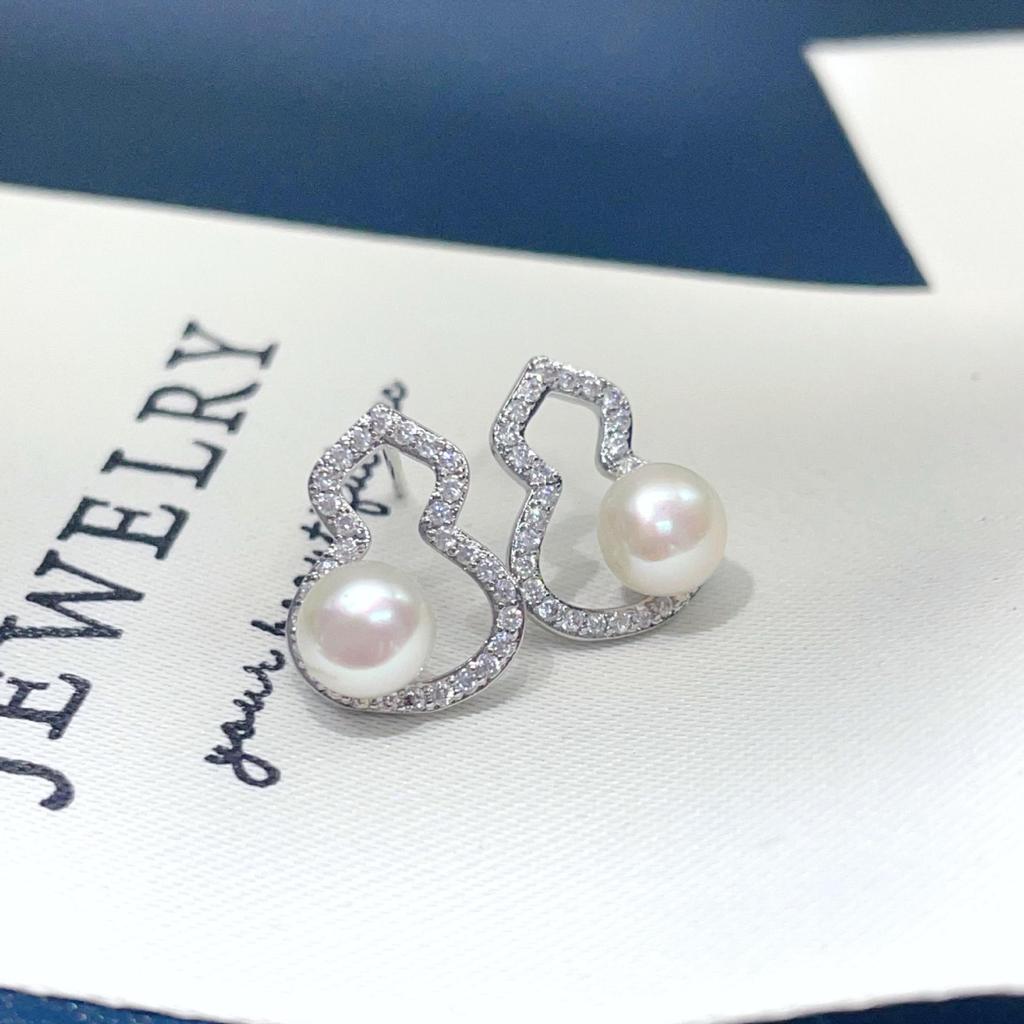 Natural freshwater pearl earrings, classic gourd retro micro inlaid zircon earrings, fashionable and versatile