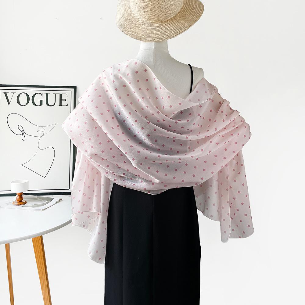 Sunscreen imitation silk chiffon silk scarf women's summer polka dot yarn purple silk scarf thin long Korean version versatile