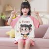 Girls Modal Cotton Pajama Set Short Sleeve Lightweight Sleepwear Cartoon Print Home Outfit Kids