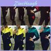 Tuta sportiva da donna gialla brillante e rossa in poliestere con felpa con cappuccio e pantaloni, set casual per lo sport